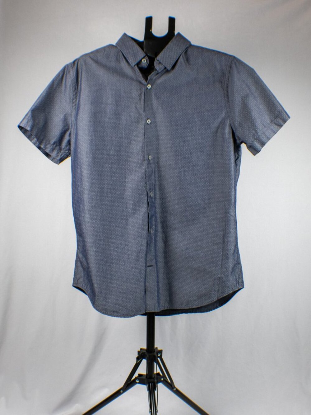 Express Men's Navy Blue Dotted Micro Print Short Sleeve Button Down Shirt Size L